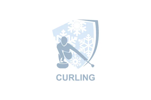 Curling Sport Vector Line Icon Athlete Playing Curling Sport Pictogram — Stock Vector