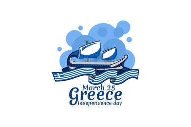 25 Mart, Bağımsızlık Gününüz kutlu olsun. Yunanistan 'ın Bağımsızlık Günü vektör illüstrasyonu. Tebrik kartı, poster ve afiş için uygun.