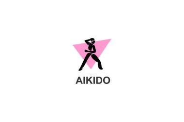 Aikido spor vektör çizgisi simgesi. Sporcu, dövüş duruşu. spor resimleme.