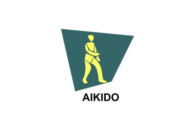 Aikido spor vektör çizgisi simgesi. Sporcu, dövüş duruşu. spor resimleme.