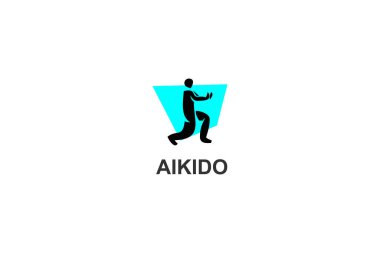 Aikido spor vektör çizgisi simgesi. Sporcu, dövüş duruşu. spor resimleme.