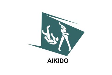 Aikido spor vektör çizgisi simgesi. Sporcu, dövüş duruşu. spor resimleme.