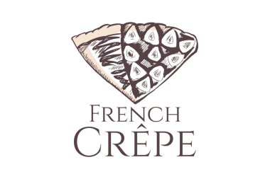 Fransız Krepi veya logo vektör çizimi. Krep satıcısı, yemek standı ve yiyecek standı için vektör logosu.