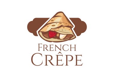 Fransız Krepi veya logo vektör çizimi. Krep satıcısı, yemek standı ve yiyecek standı için vektör logosu.