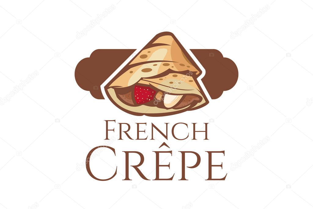 French Crepe or crpes logo vector illustration. vector logo for crepe vendor, food stall, and food stand.