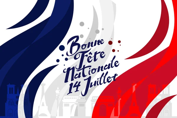 Traducir Julio Feliz Día Nacional Feliz Feliz Día Nacional Francia — Vector de stock