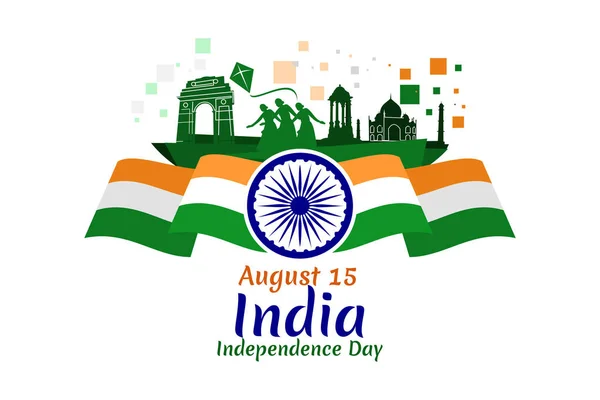 8月15日 インドのベクトル図の独立記念日 グリーティングカード ポスター バナーに適しています — ストックベクタ