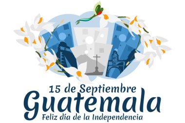 Çeviri: 15 Eylül Guatemala, Bağımsızlık Gününüz kutlu olsun. Guatemala vektör illüstrasyonunun Bağımsızlık Günü kutlu olsun. Tebrik kartı, poster ve afiş için uygun.