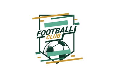 Futbol Logosu ya da futbol kulübü rozeti. Kalkan arka plan vektör tasarımlı futbol logosu. Vektör illüstrasyonu. 