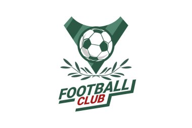 Futbol Logosu ya da futbol kulübü rozeti. Kalkan arka plan vektör tasarımlı futbol logosu. Vektör illüstrasyonu. 