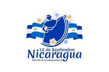 Tercümesi: 15 Eylül, Nikaragua, Mutlu Bağımsızlık Günü. Nikaragua vektör illüstrasyonunun Bağımsızlık Günü kutlu olsun. Tebrik kartı, poster ve afiş için uygun.