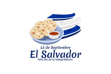 Tercümesi: 15 Eylül, El Salvador, Mutlu Bağımsızlık Günü. El Salvador 'un Bağımsızlık Günü' nüz kutlu olsun. Tebrik kartı, poster ve afiş için uygun.