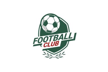 Futbol Logosu ya da futbol kulübü rozeti. Kalkan arka plan vektör tasarımlı futbol logosu. Vektör illüstrasyonu. 