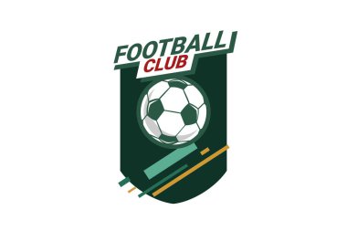Futbol Logosu ya da futbol kulübü rozeti. Kalkan arka plan vektör tasarımlı futbol logosu. Vektör illüstrasyonu. 