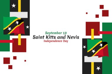 19 Eylül, Saint Kitts ve Nevis 'in Bağımsızlık Günü. Vektör çizimi. Tebrik kartı, poster ve afiş için uygun.