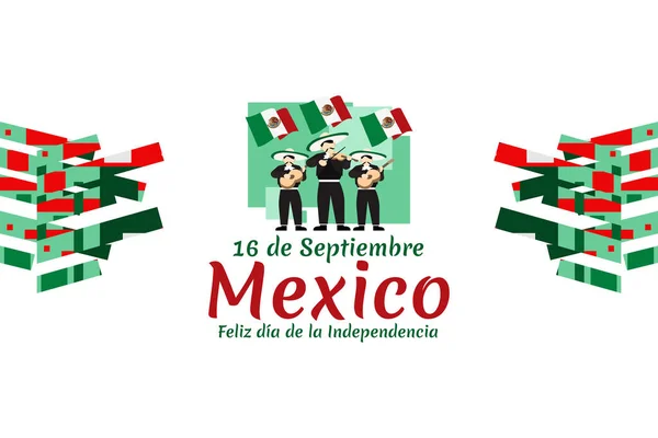 Translation September Independence Day Mexico National Holiday Mexico Vector Illustration — Stock Vector