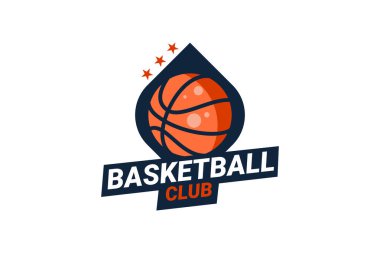 Basketbol kulübü rozeti. Kalkan arka plan vektör tasarımlı basketbol logosu. Vektör illüstrasyonu. 