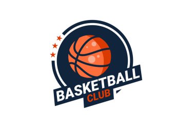 Basketbol kulübü rozeti. Kalkan arka plan vektör tasarımlı basketbol logosu. Vektör illüstrasyonu. 