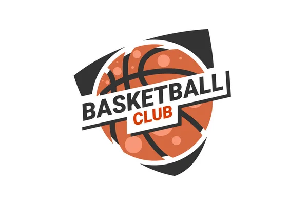 バスケットボールクラブのサイン バッジ シールドバックグラウンドベクターデザインのバスケットボールロゴ ベクトルイラスト — ストックベクタ
