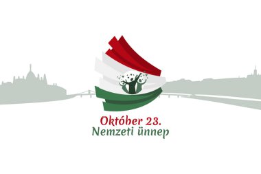 Tercümesi: 23 Ekim, Ulusal Gün. Macaristan 'da ulusal bayram - 1956 Devrimi hatıra vektör illüstrasyonu. Tebrik kartı, poster ve afiş için uygun.