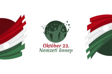 Tercümesi: 23 Ekim, Ulusal Gün. Macaristan 'da ulusal bayram - 1956 Devrimi hatıra vektör illüstrasyonu. Tebrik kartı, poster ve afiş için uygun.
