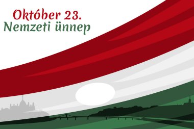 Tercümesi: 23 Ekim, Ulusal Gün. Macaristan 'da ulusal bayram - 1956 Devrimi hatıra vektör illüstrasyonu. Tebrik kartı, poster ve afiş için uygun.