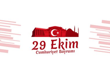Çeviri: 29 Ekim, Cumhuriyet Günü. Türkiye Cumhuriyeti 'nin ulusal bayramı vektör illüstrasyonudur. Tebrik kartı, poster ve afiş için uygun.
