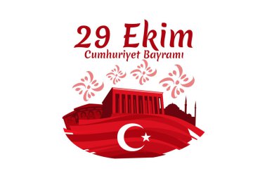 Çeviri: 29 Ekim, Cumhuriyet Günü. Türkiye Cumhuriyeti 'nin ulusal bayramı vektör illüstrasyonudur. Tebrik kartı, poster ve afiş için uygun.