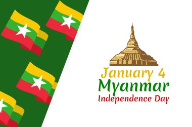 4 Ocak, Myanmar Ulusal Günü. Tarihi eser illüstrasyonlu. Tebrik kartı, poster ve afiş için uygun.