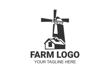 Farm House logosu beyaz arka planda izole edilmiş. Doğal tarım ürünleri için çiftlik eviyle siyah amblem. Vektör illüstrasyonu.