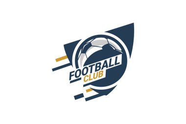 Futbol Logosu ya da futbol kulübü rozeti. Kalkan arka plan vektör tasarımlı futbol logosu. Vektör illüstrasyonu. 