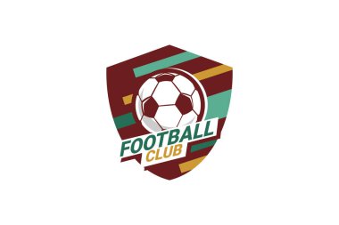 Futbol Logosu ya da futbol kulübü rozeti. Kalkan arka plan vektör tasarımlı futbol logosu. Vektör illüstrasyonu. 