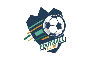 Futbol Logosu ya da futbol kulübü rozeti. Kalkan arka plan vektör tasarımlı futbol logosu. Vektör illüstrasyonu. 
