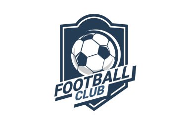 Futbol Logosu ya da futbol kulübü rozeti. Kalkan arka plan vektör tasarımlı futbol logosu. Vektör illüstrasyonu. 