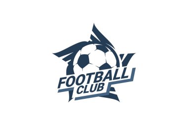 Futbol Logosu ya da futbol kulübü rozeti. Kalkan arka plan vektör tasarımlı futbol logosu. Vektör illüstrasyonu. 