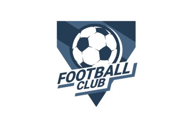 Futbol Logosu ya da futbol kulübü rozeti. Kalkan arka plan vektör tasarımlı futbol logosu. Vektör illüstrasyonu. 