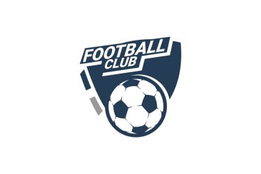Futbol Logosu ya da futbol kulübü rozeti. Kalkan arka plan vektör tasarımlı futbol logosu. Vektör illüstrasyonu. 