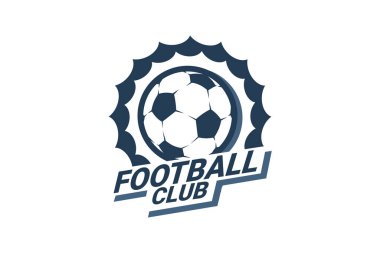 Futbol Logosu ya da futbol kulübü rozeti. Kalkan arka plan vektör tasarımlı futbol logosu. Vektör illüstrasyonu. 