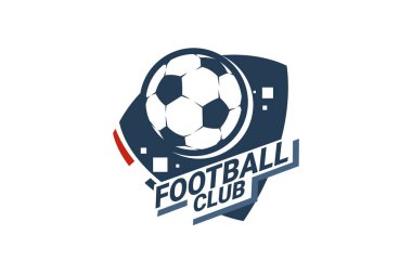 Futbol Logosu ya da futbol kulübü rozeti. Kalkan arka plan vektör tasarımlı futbol logosu. Vektör illüstrasyonu. 