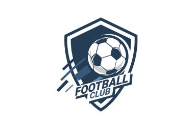 Futbol Logosu ya da futbol kulübü rozeti. Kalkan arka plan vektör tasarımlı futbol logosu. Vektör illüstrasyonu. 