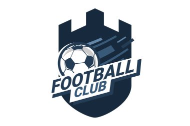 Futbol Logosu ya da futbol kulübü rozeti. Kalkan arka plan vektör tasarımlı futbol logosu. Vektör illüstrasyonu. 