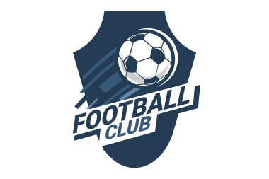 Futbol Logosu ya da futbol kulübü rozeti. Kalkan arka plan vektör tasarımlı futbol logosu. Vektör illüstrasyonu. 