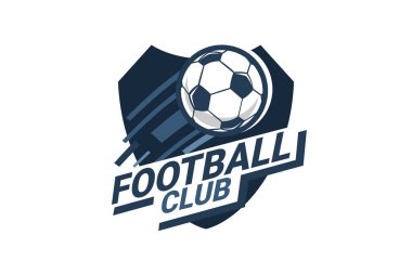 Futbol Logosu ya da futbol kulübü rozeti. Kalkan arka plan vektör tasarımlı futbol logosu. Vektör illüstrasyonu. 