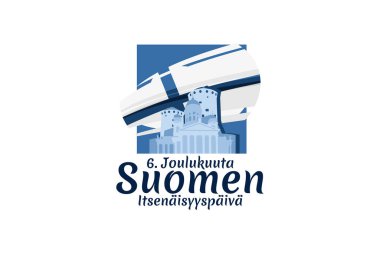 Çeviri: 6 Aralık Bağımsızlık Gününüz kutlu olsun. Finlandiya 'nın Bağımsızlık Günü vektör illüstrasyonu. Tebrik kartı, poster ve afiş için uygun.