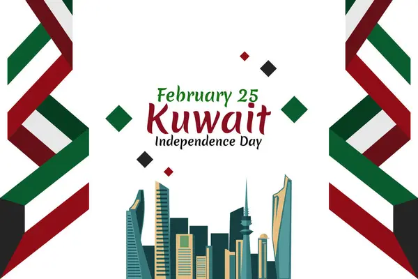 Şubat Kuveyt Vektör Illüstrasyonunun Bağımsızlık Günü Tebrik Kartı Poster Afiş Vektör Grafikler