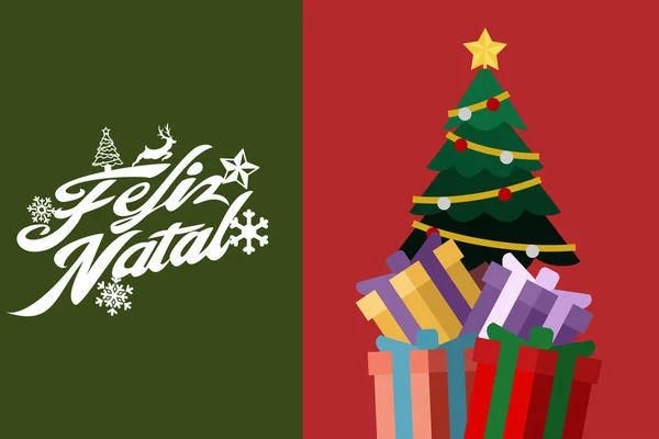 Translation Merry Christmas Feliz Natal Vector Text Calligraphic Lettering Design — Vettoriale Stock