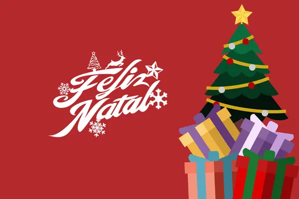 Translation Merry Christmas Feliz Natal Vector Text Calligraphic Lettering Design — Vettoriale Stock