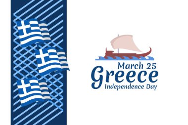 25 Mart, Bağımsızlık Gününüz kutlu olsun. Yunanistan 'ın Bağımsızlık Günü vektör illüstrasyonu. Tebrik kartı, poster ve afiş için uygun.