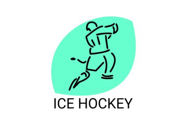Buz hokeyi sporu vektör çizgisi ikonu. Buz hokeyi oynayan bir sporcu. spor pictogram, vektör illüstrasyonu.