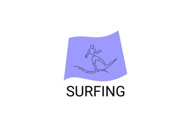 Sörf sporu vektör çizgisi simgesi. Bir sörfçü denizde sörf yapıyor. spor pictogram, vektör illüstrasyonu.